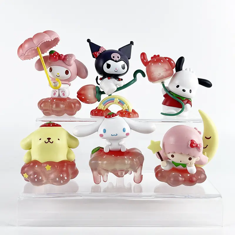 6 buah/set Sweet Strawberry Paradise Anime Figure kartun kotak buta mainan kotak misteri seri Kuromi Model boneka mainan gadis hadiah kejutan