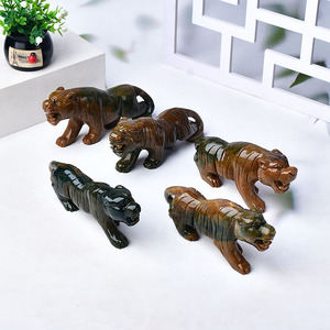 Sculptures d'animaux en pierre naturelle et cristal, sculptures en pierres précieuses, sculptures de tigre en jaspe océanique pour ornements de table - Vente en gros - Product Image 2