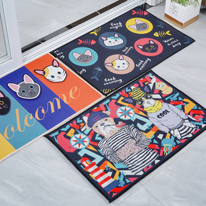 Cartoon Door Mat Rectangle PVC Crystal Velvet Non Slip Home Entrance Floor Mat Novelty Pattern Welcome Cat Design - Product Image 1
