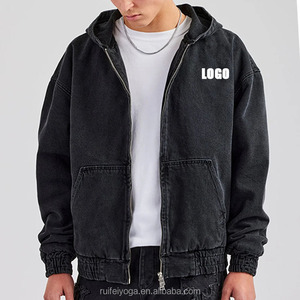 Chất Lượng Cao Tùy Chỉnh Boxy Giản Dị Trùm đầu Lót Zip Quá Khổ 100% Bông Rửa Sạch Quần Jean Màu Đen Người Đàn Ông Denim Áo Khoác Áo - Product Image 3