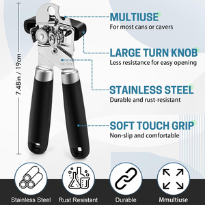 Abrelatas Multifuncional para Cocina, Abrebotellas Manual de Acero Inoxidable con Perilla Giratoria, Abrebotellas de Cerveza y <span class=keywords><strong>Vino</strong></span> con Borde Liso - Product Image 3