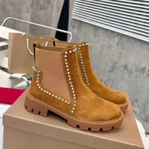 Bottes Chelsea à clous pour femmes, en cuir véritable de haute qualité, à bout carré, chaussures de créateur, bottes courtes de mode pour hommes, pour l'extérieur - Product Image 3