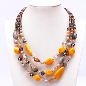 Zooying Statement Necklace Vintage Chunky Acrylic Beads 3 Layered Beaded Necklace