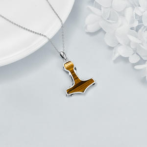 Collar con colgante de martillo <span class=keywords><strong>Thor</strong></span> de ojo de tigre chapado en rodio de Plata de Ley 925 - Product Image 5