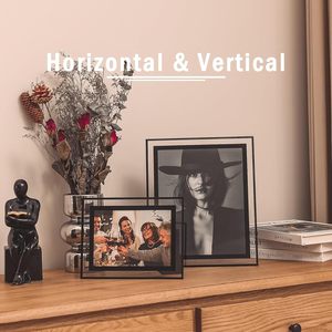 Cadre photo en verre avec support réglable pour affichage portrait ou paysage, compatible avec diverses tailles de photos - Product Image 2