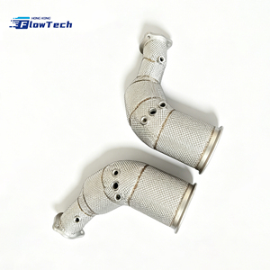 Système d'échappement racing haute performance en acier inoxydable pour Audi RS4 RS5 B9.5 2.9T V6, avec downpipe EA839 bi-turbo et bouclier thermique. - Product Image 3