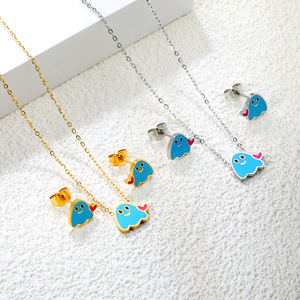 Conjunto de pendientes y collar con colgante de fantasma, bonito y dulce, para mujer, aleación de zinc, regalo de joyería de dibujos animados - Product Image 1