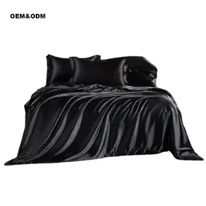 Conjunto de cama duplo personalizado com colchas e colcha 100% puro de seda Charmeuse Mulberry 100% Conjunto de lençóis 100% de seda natural
