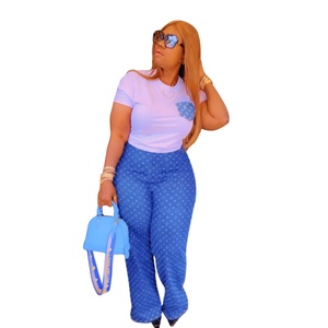 Nouvel ensemble décontracté 2 pièces pour femme, été 2024, de luxe, imprimé, manches courtes, short large au-dessus du genou, 100 % coton - Product Image 3