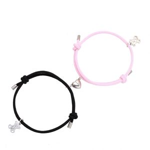 2Pcs/pair Braided <b>Rope</b> Heart Couple <b>Bracelets</b> Stainless Magnetic Bear Charm Fashion <b>Rope</b> Chain <b>Bracelets</b> Love Pendent <b>Bracelet</b> - Product Image 6
