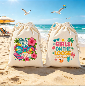 Sacs à cordon personnalisés en toile de coton recyclable 13x18cm - Cadeaux de fête de plage, souvenirs de Luau Hawaï, rangement pour bijoux et maquillage, autocollants - Product Image 4