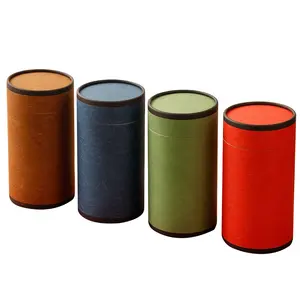 Kleur Craft Verpakking Cilinder Met Tin Deksel Kraft Karton Spice Custom Luxe Stijve Kern Logo Biologisch Afbreekbaar Thee Papier Buis