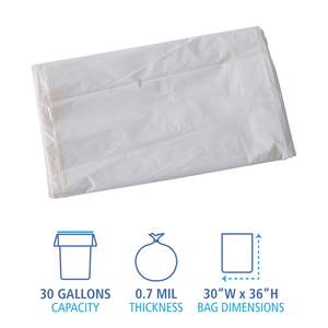Bolsas de Basura Industriales Blancas Boardwalk de 30 Galones, 0.7 Mil, 30 x 36, 200/Caja, Baja Densidad Lineal para Residuos Domésticos - Product Image 3