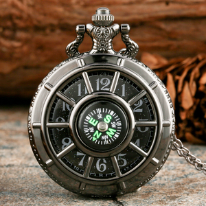 <span class=keywords><strong>Montre</strong></span> de poche <span class=keywords><strong>à</strong></span> Quartz avec boussole, Style ancien, pendentif creux, chaîne, horloge, cadran ciel étoilé, demi-<span class=keywords><strong>chasseur</strong></span> - Product Image 1
