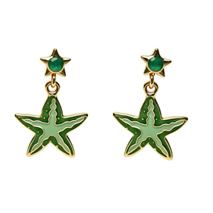 Boucles d'oreilles pendantes tendance en forme d'étoile, émail vert, plaqué or, acier inoxydable 316L, durable et résistant - Product Image 2