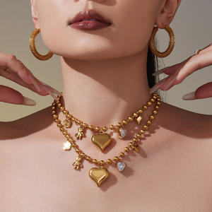 Moda 5A circón gran amor corazón hueco clavícula <span class=keywords><strong>collar</strong></span> 18K chapado en oro minimalista mujer respetuoso con el medio ambiente inoxidable - Product Image 1