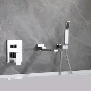 Polished chrome bath tub faucet brass dual handle folding tub spout bathtub shower faucet bathroom bathtub faucet