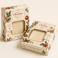 Boîte en carton auto-élevante pliable personnalisée 350 g/m² en matériaux recyclés, couleur pleine, pour emballage de savon de Noël en carton blanc, vente en gros