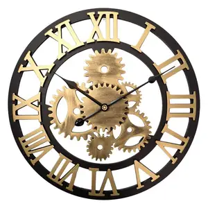 34cm 산업용 기어 스타일 시계 MDF 재료 펑크 원형 석영 시계 바 복도 장식 시계