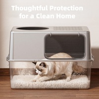 Bac à litière extra large en acier inoxydable entièrement fermé anti-éclaboussures avec couvercle et design de toilette pour chat détachable