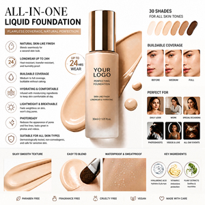 Fondotinta Liquido Adattivo al Colore della Pelle con Acido Ialuronico, Impermeabile e Opaco, Personalizzabile con Logo, Basso MOQ - Product Image 3