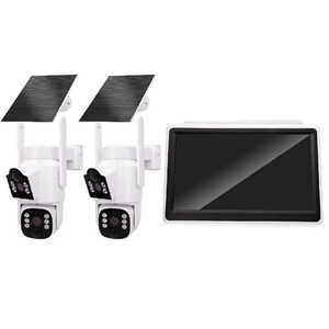 Kit de caméra de sécurité sans fil à énergie solaire à double objectif avec moniteur 10,1 pouces, vision nocturne, audio bidirectionnel, CMOS, <span class=keywords><strong>surveillance</strong></span> extérieure - Product Image 2