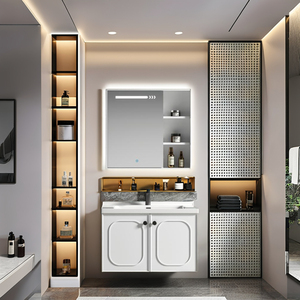 European-style <b>small</b>-sized white bathroom cabinet smart <b>mirror</b> cabinet white washbasin hanging cabinet body - Product Image 1