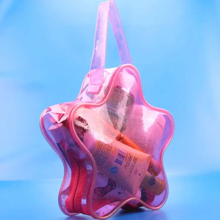 Logo personalizzato Mini PVC a cinque punte di plastica per il trucco con osso borsa per il cambio di borsa piccola plastica trasparente per imballaggio regalo