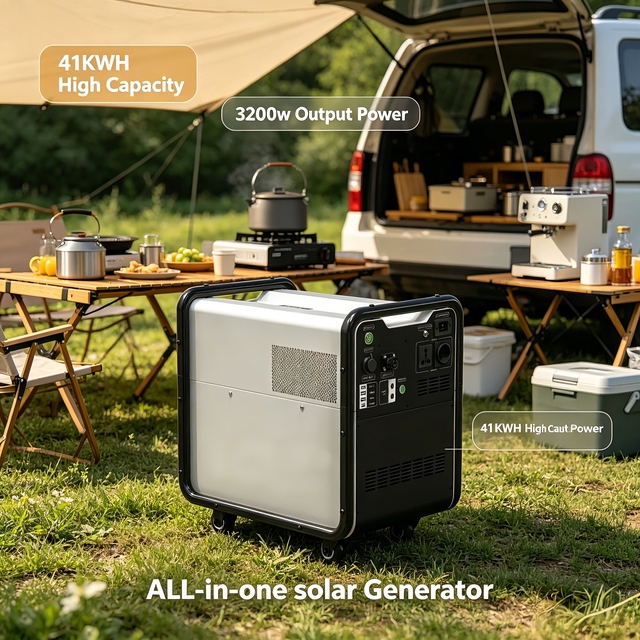 Portable Polycrystalline Solar Panels 3200W MPPT LiFePO4 Battery Home Use Hybrid Grid All-In-One Solar Power Generator AC Output