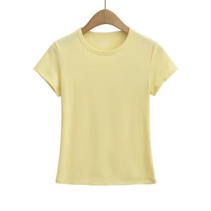 <span class=keywords><strong>Camiseta</strong></span> de Manga Corta Informal, Estilo Europeo y Americano, Estilo Primavera, Simple, Básica, Sexy, con Cuello Redondo - Product Image 4
