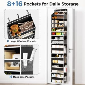 Over The Door Organizer 8 <b>Shelf</b> Hanging Storage With Large Pockets For Behind Door Or Wall Use Non Woven Fabric Clear PVC - Product Image 4