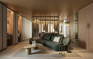 Puerta de cuero Estantería de ropa Almacenamiento de acero Gabinete de sistemas de diseño <span class=keywords><strong>con</strong></span> <span class=keywords><strong>espejo</strong></span> de madera L Armarios integrados - Product Image 2