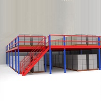 Plateforme de mezzanine d'entrepôt, système de rayonnage en acier, 2 niveaux réglables, protection contre la corrosion, finition thermolaquée haute résistance