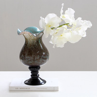 Vase à fleurs en verre sur piédestal, forme de gobelet, bord ondulé coloré, pour la décoration de la maison, des mariages, des tables, vente en gros