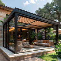 Pergola motorisée en aluminium à lames orientables, véranda avec toit réglable, porte coulissante en verre intégrale, pour villa, patio, extérieur, gazebo