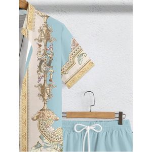 Conjunto de Playa de 2 Piezas para Hombre FOXA, Camisa de Manga Corta Estampada, Pantalones Cortos con Cordón, Ropa de Crucero, Transpirable, de Poliéster - Product Image 3