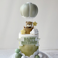 Cartoon Heißluftballon und Blauer Bär Weiche Plastikfigur Kinder Geburtstag Baby Geburtstagsparty Tortendekoration Ornamente