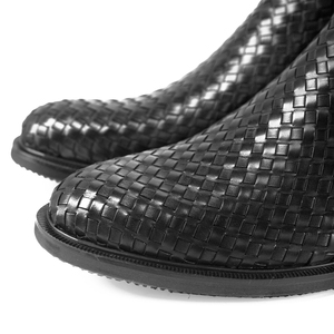 Bottines Chelsea noires printemps/hiver, motif tissé de haute qualité, cuir véritable, à enfiler, élégantes, bottines de luxe pour hommes - Product Image 6
