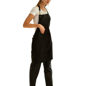 Tabliers professionnels en tissu polyester et polycoton avec bretelles croisées réglables marron, logo personnalisé, confortables - Product Image 1