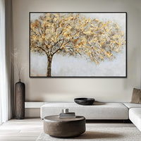 Peinture à l'huile sur toile écologique abstraite de paysage moderne avec arbre doré pour la décoration du salon