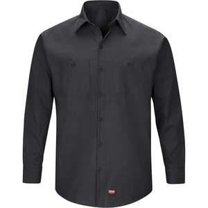 Combinaison de couleurs noire et rouge Chemise de travail Mimix à manches longues pour hommes, large/longue personnalisée - Product Image 2