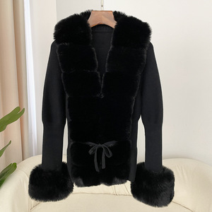 Cardigan de manteau de fourrure tricoté épais décontracté d'hiver pour femmes - Product Image 1