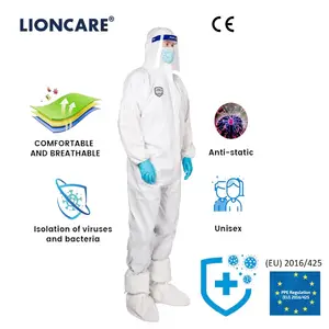 Traje de material peligroso desechable no tejido de alta calidad, mono de seguridad con espray químico pesado tipo 5/6, mono protector desechable