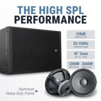 Subwoofer Activo Profesional Accuracy Pro Audio CS18A10 de 1300W RMS con Revestimiento de Poliurea, Subwoofer Activo de 18 Pulgadas