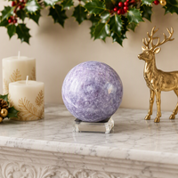Sphère de Lepidolite Naturelle Polie, Pierre Lilas, Cristal de Lithium Mica, Guérison, Méditation, Décoration d'Intérieur, Feng Shui, Cadeau avec Support