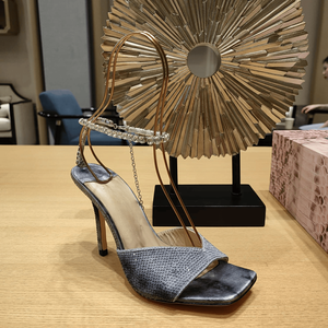 Womens Square Toe High Heel <b>Sandals</b> with Rhinestone Ankle Strap - Product Image 4