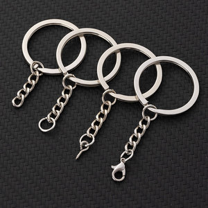 Wholesale 32mm Split Keyring with Chain and Jump Ring Silver Metal Parts Keyring Lobster Clasps Key Ring Connector Keychain Bulk