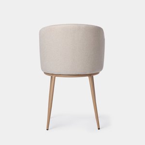 Fauteuil de salle à manger en <span class=keywords><strong>tissu</strong></span> <span class=keywords><strong>beige</strong></span> |   <span class=keywords><strong>Chaise</strong></span> de style <span class=keywords><strong>scandinave</strong></span> avec impression bois par transfert thermique et pieds en métal - Product Image 4