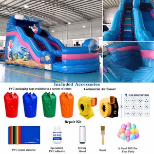 Toboggan aquatique gonflable commercial pour enfants, thème coquillages, avec deux pistes et base sablonée, idéal pour les anniversaires d'été - Product Image 2