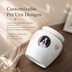 Urne funéraire personnalisée en céramique blanche avec <span class=keywords><strong>photo</strong></span>, bord doré, patte et cœur en relief, pour cendres d'animaux, souvenir de crémation pour <span class=keywords><strong>chien</strong></span> et chat - Product Image 1